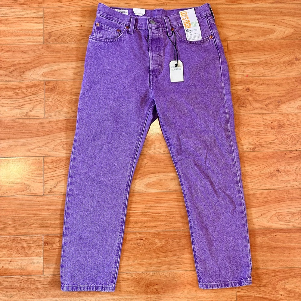 Levi’s cropped 501 jeans 28x26 purple lavender new with tags